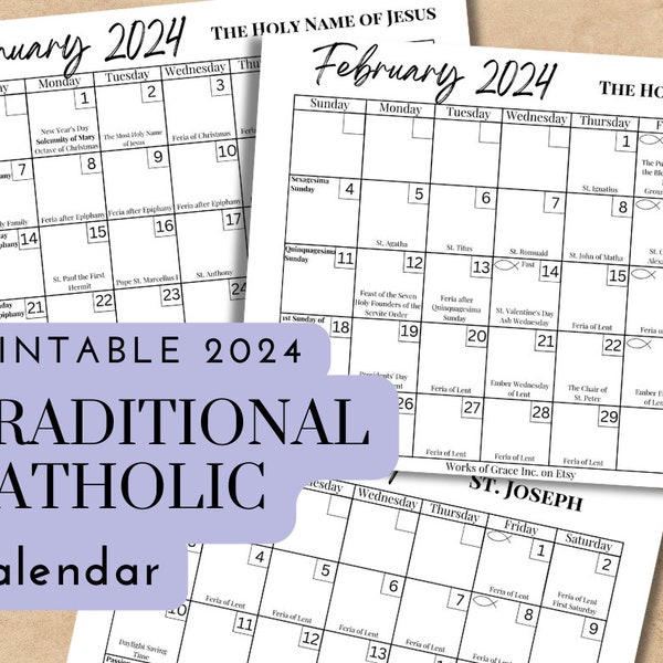 Printable Traditional Catholic 2024 Calendar | Downloadable .PDF File | Catholic Liturgical Calendar with Feast Days | TLM Calendar