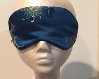 Sleep Mask Embroidered Satin Teal Padded Comfort