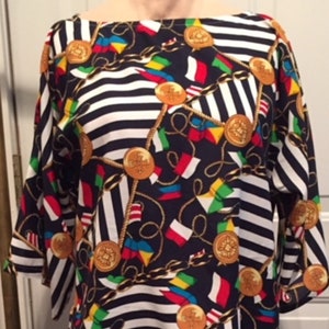 Nautical Print Dolman- Sleeve  Boat Neck Top