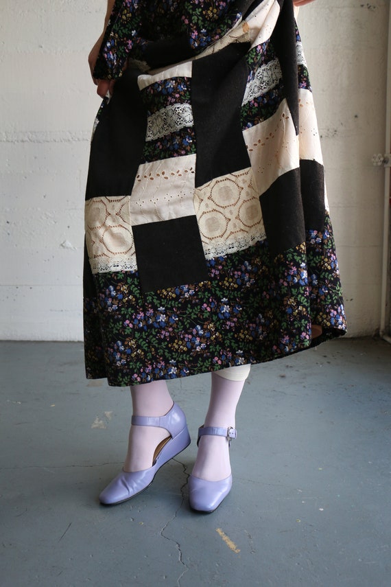 1970's Patchwork Wrap Skirt floral Corduroy and L… - image 1