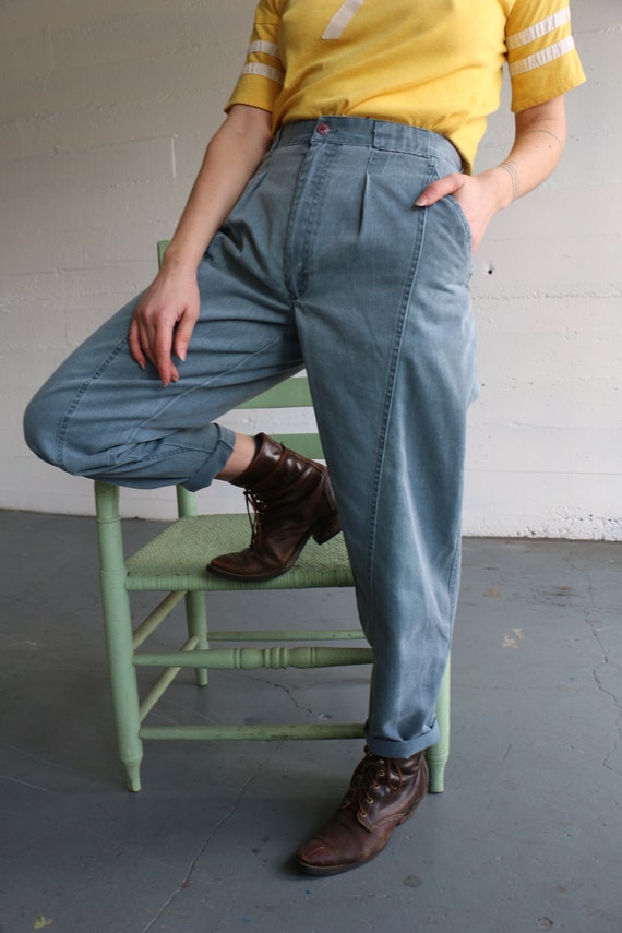 Vintage 90s Bugle Boy Light Blue high waist slack… - image 5