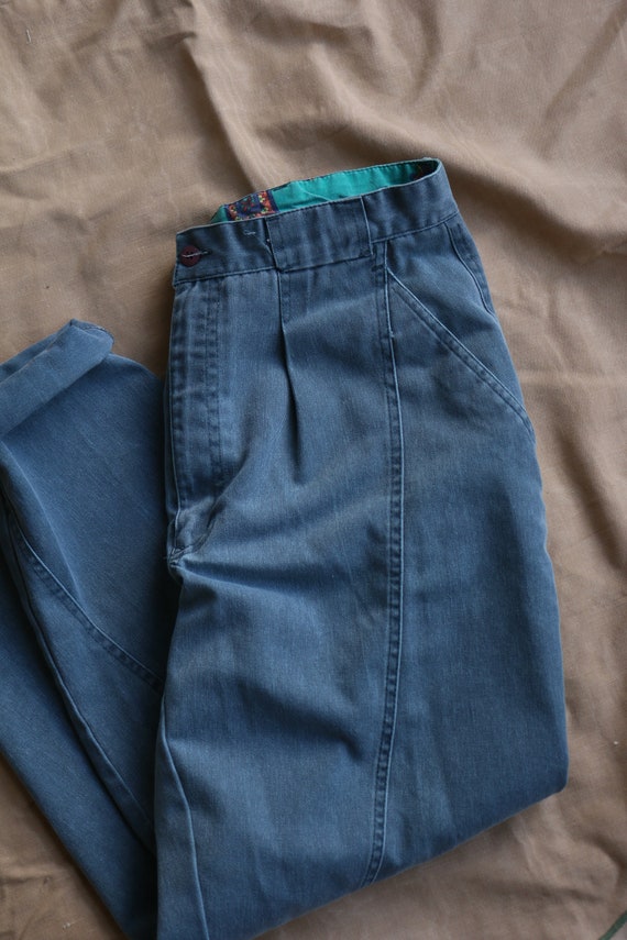 Vintage 90s Bugle Boy Light Blue high waist slack… - image 7