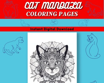 Páginas para colorir de mandala de gato/Páginas para colorir para adultos/Presentes para mães e pais gatos/Presente de alívio do estresse para ela ou ele/Pacote de 10 páginas/Relaxar