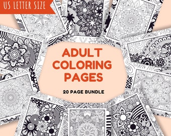 Adult Color Pages Bundle/Printable Coloring/Stress Relief Gift for Her/Mandala and Floral Art Patterns/Christmas Gift for Adult/Relaxing