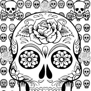 Sugar Skull and Roses / Day of the Dead / Adult Coloring Page / All Souls Day / Halloween / Antistress Coloring / Mexican Sugar Skull / Rose
