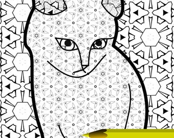 Gato psicodélico / Página para colorir para adultos / Coloração antiestresse / Página para colorir para / Amantes de gatos / Presente para amantes de gatos / Impressão de gatos / Amante de gatos