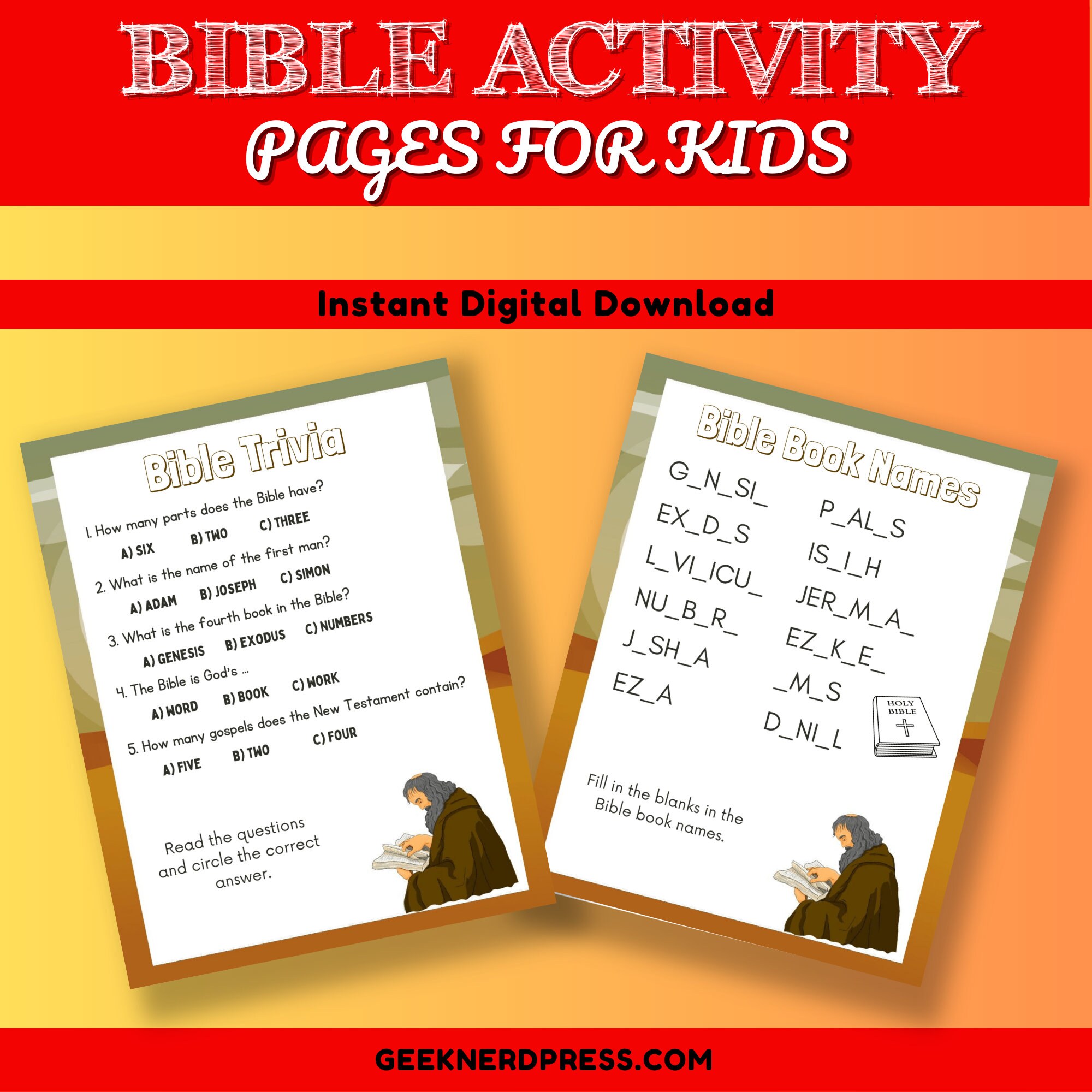 Bible Activity Pages for Kids | Party Game | Fun Church Games | Digital ...