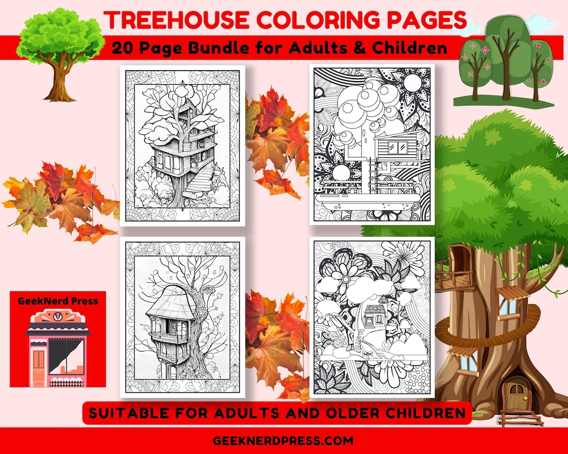Treehouse Coloring Pages for Adults 20 Page Bundle/stress - Etsy