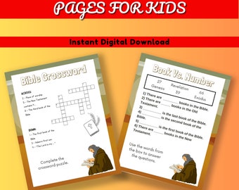Bible Activity Pages for Kids | Party Game | Fun Church Games | Digital Download | Printable | Sunday School | Scripture | Solution Page