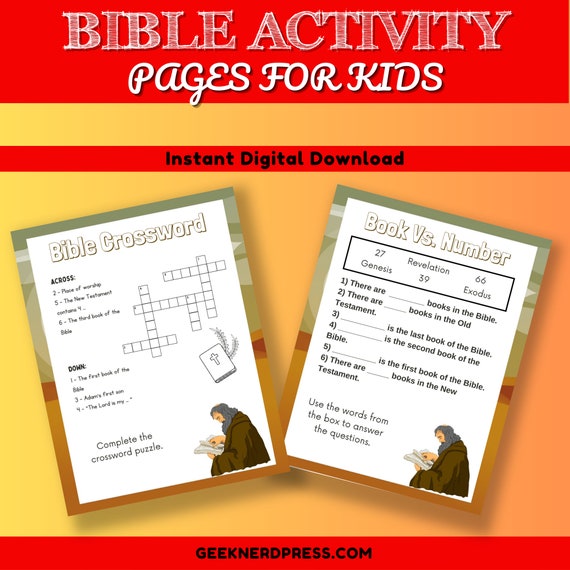 Bible Activity Pages for Kids | Party Game | Fun Church Games | Digital Download | Printable | Sunday School | Scripture | Solution Page