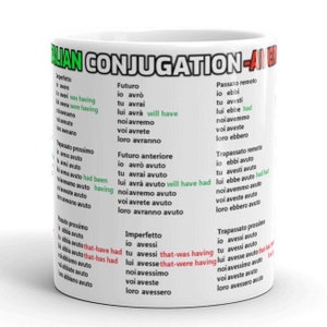 Taza con conjugación de Avere en italiano