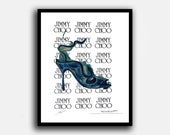Custom Framed ,Fashion Illustration, by Fairchild Paris, Vintage ,Jimmy Choo Advertising