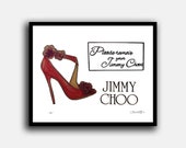 Custom Framed ,Fashion Illustration, by Fairchild Paris, Vintage , Jimmy Choo Advertising
