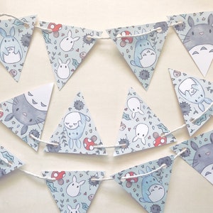 Paper Bunting Printed Handdrawn Owl Bunny Anime inspired cute geeky gift