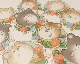 Cute Hamster Stickers large with flowers kawaii sticker hamster flower handmade watercolour handcut