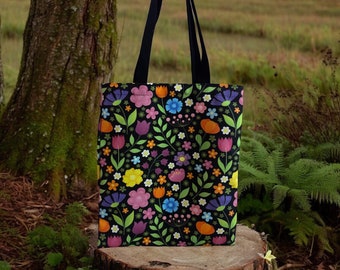 Floral Tote Bag, Rainbow bag,  Flower Tote Bag, flower canvas bag, wildflower bag,  eco -friendly bag, reusable bag,  gift for mom, sis