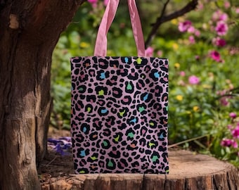 Leopard Print tote bag, pink Tote Bag, Rainbow bag,  canvas bag, wildflower bag,  eco -friendly bag, reusable bag,  gift for mom, sister