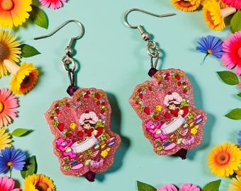 Strawberry Shortcake & Rainbow Care Bear Earrings, tv show merchandise, Birthday gift for sister, cartoon character gift ideas, tv show fan