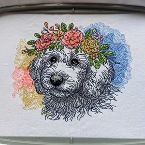 Goldendoodle Embroidery Design, Flowers Embroidery Designs Dog