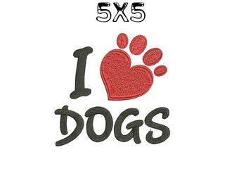 Embroidery design Paw Print dog, font embroidery, love dogs machine embroidery, Instant Download, 5x5, pet dog love design, Digital design