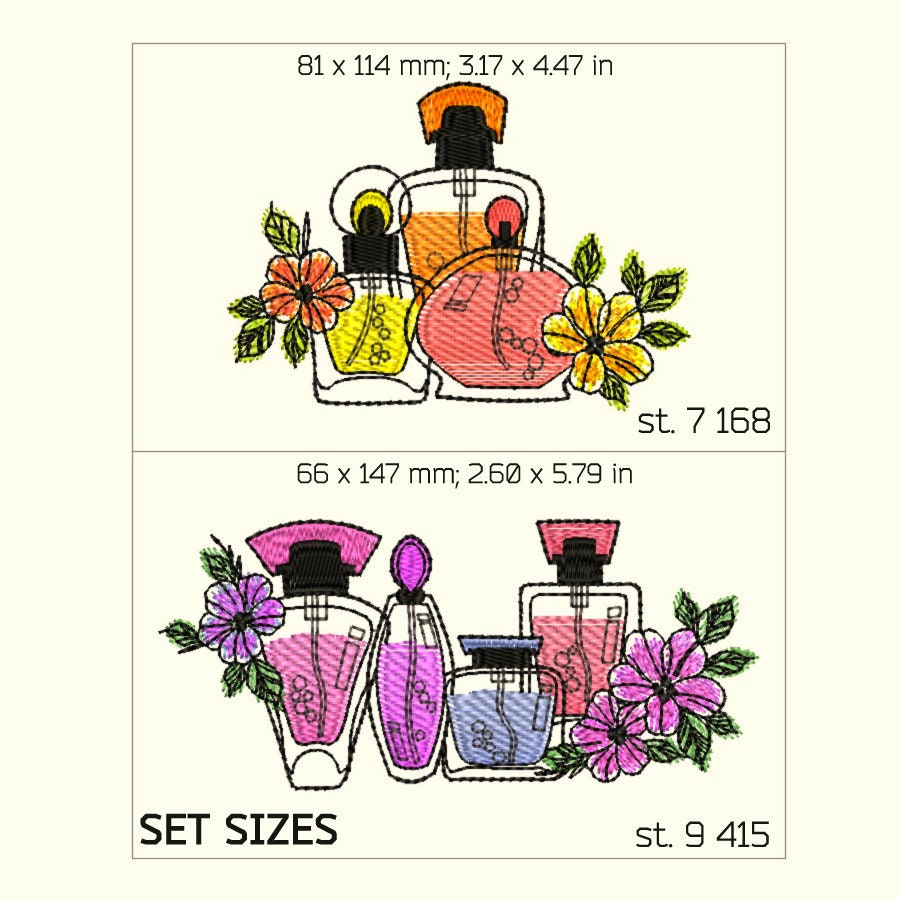 Perfume Bottle Machine Embroidery flowers Design Embroidery Etsy