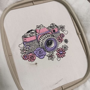 Flowers Embroidery Design, Camera Embroidery Designs