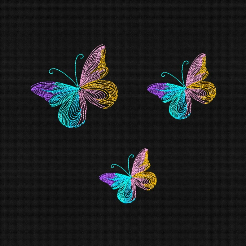 Butterflies Embroidery Design Designs Rainbow Etsy
