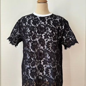 Miu Miu t-shirt, Miu Miu by Prada, Prada t-shirt, black lace, black and white, woman t-shirt, short sleeve, Miuccia Prada, 200s, glam shirt