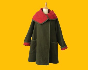 Vintage loden coat, green woolen coat, woman tyrolean coat, warm winter coat, hooded coat, vintage cape, red coat, wide fit, Austrian coat