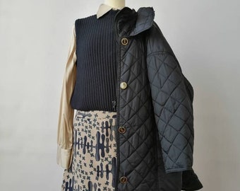 Vintage Roberta di Camerino coat, black quilted jacket down, 80s black coat, double closure, warm down jacket, woman winter coat, size M/L