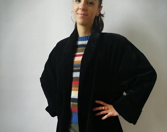 Velvet coat, Luisa Spagnoli coat, vintage black coat, black velvet, night coat, opera coat, duster coat, winter coat, elegant, minimal style