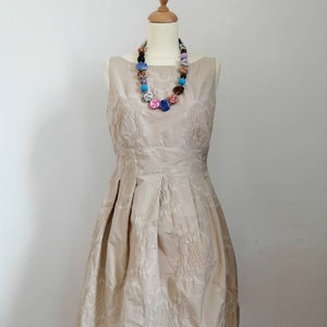 Moschino dress, vintage 90s dress, cocktail dress, beige dress, balloon dress, pleated skirt, flared dress, elegant cocktail dress, size M