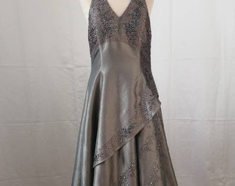 Infinity prom dress, embroidered wedding dress, sparkling beads waterfall, naked back dress, prom queen, sage green satin, luxury wide dress