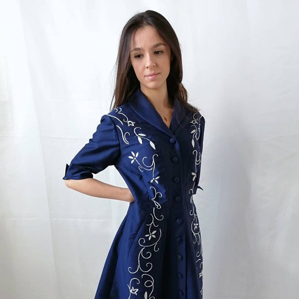 Embroidered Dress with Shantung Jacket | Lurex Occasion Dress main image 1