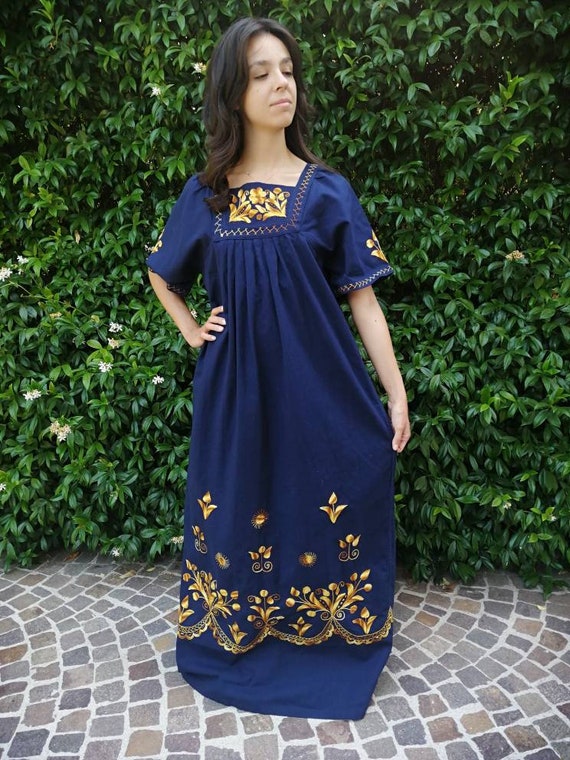 vintage embroidered dress Girls Embroidered Dress Floral Brown & Baby Blue 6Y main image 0