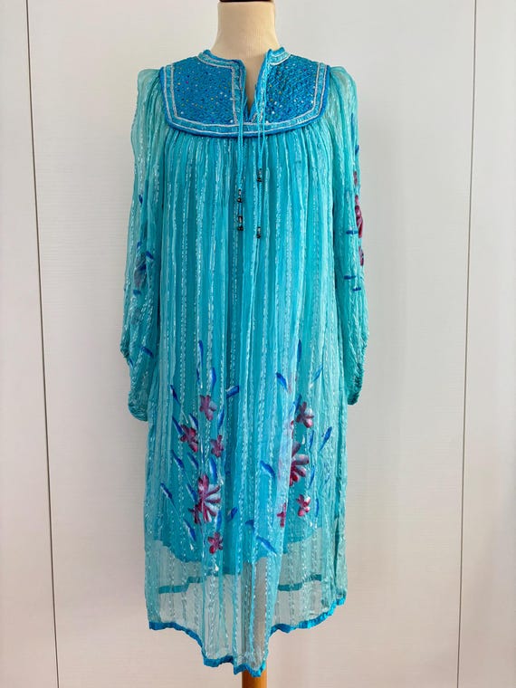 vintage indian cotton gauze dress 1970s India Cotton Gauze Dress with Quilted Yoke Wayward Collection