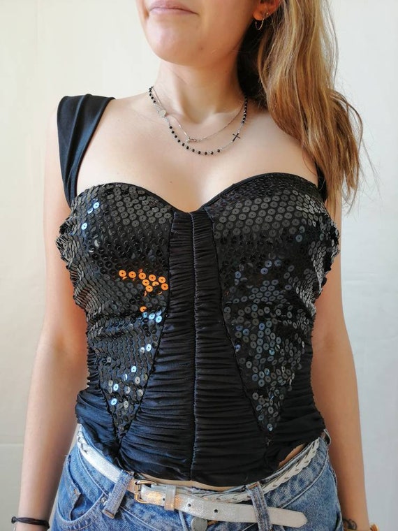 Yves Saint Laurent black top, 80s vintage sequins… - image 4