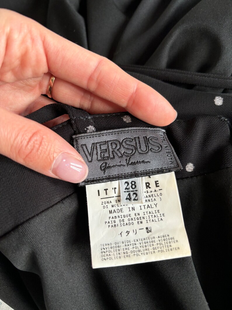 Gianni Versace dress, 90s Versace, vintage Versace dress, polka dot dress, long black dress, glittered, mermaid dress, Versace black dress image 9