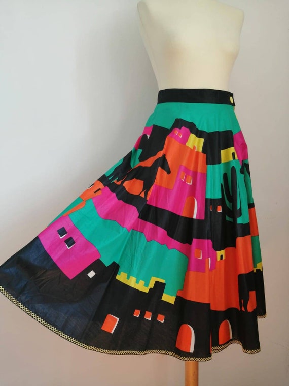 70s skirt, vintage maxi skirt, ethnic skirt, color