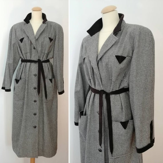 Vintage pied-de-poule coat, 80s woman coat, long … - image 3