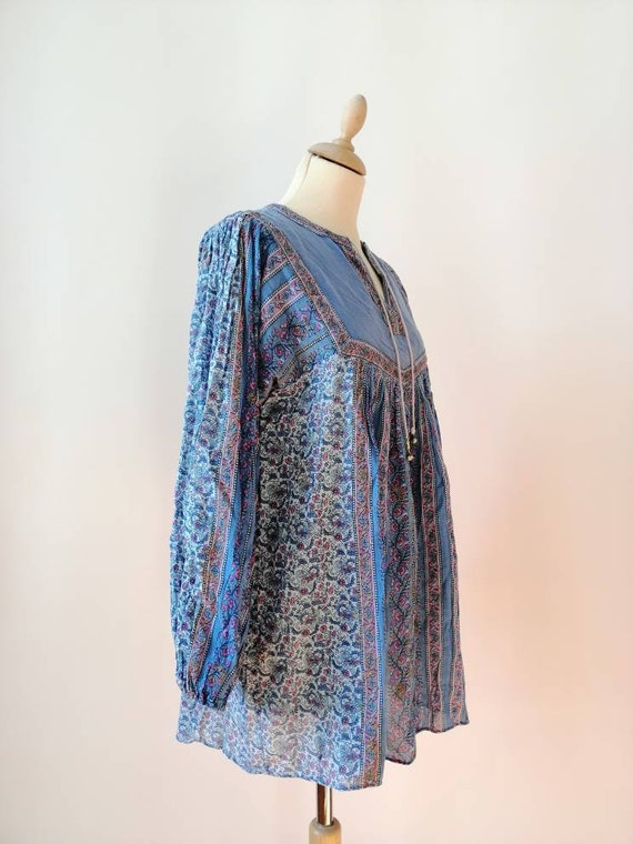 Indian cotton gauze blouse, 70s Indian blouse, golden… Gem