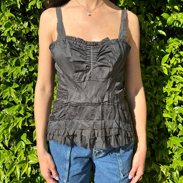 Marithé et François Girbaud Top, Grunge-Stil, schwarzes Top, 90er-Jahre-Tanktop, dekonstruiert, Mesh-Tanktop, Punkrock, Gothic-Top