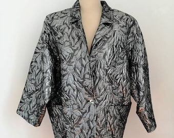 Vintage Sportmax coat, 90s Max Mara lurex coat, silver and black duster coat, brocade coat, Max Mara oversize coat, 90s evening coat, size M
