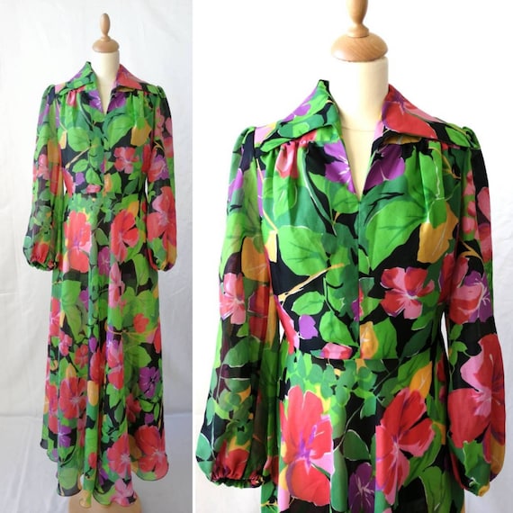 Hippie vintage dress, boho hippie floral dress, bo