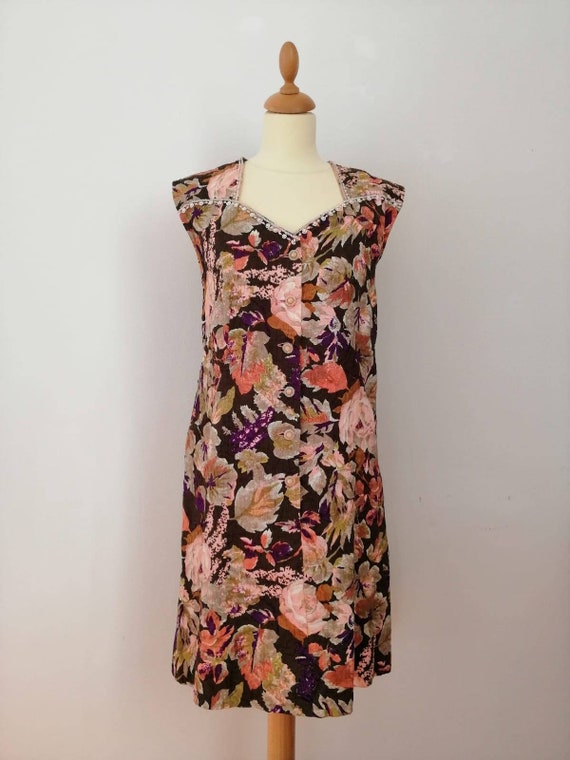 50s vintage floral dress, embroidered sheat dress… - image 2