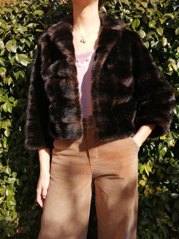 Faux fur coat, vintage brown coat, short jacket, … - image 2