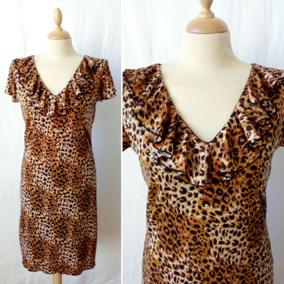 Vintage leopard dress, 90s rock dress, animalier p