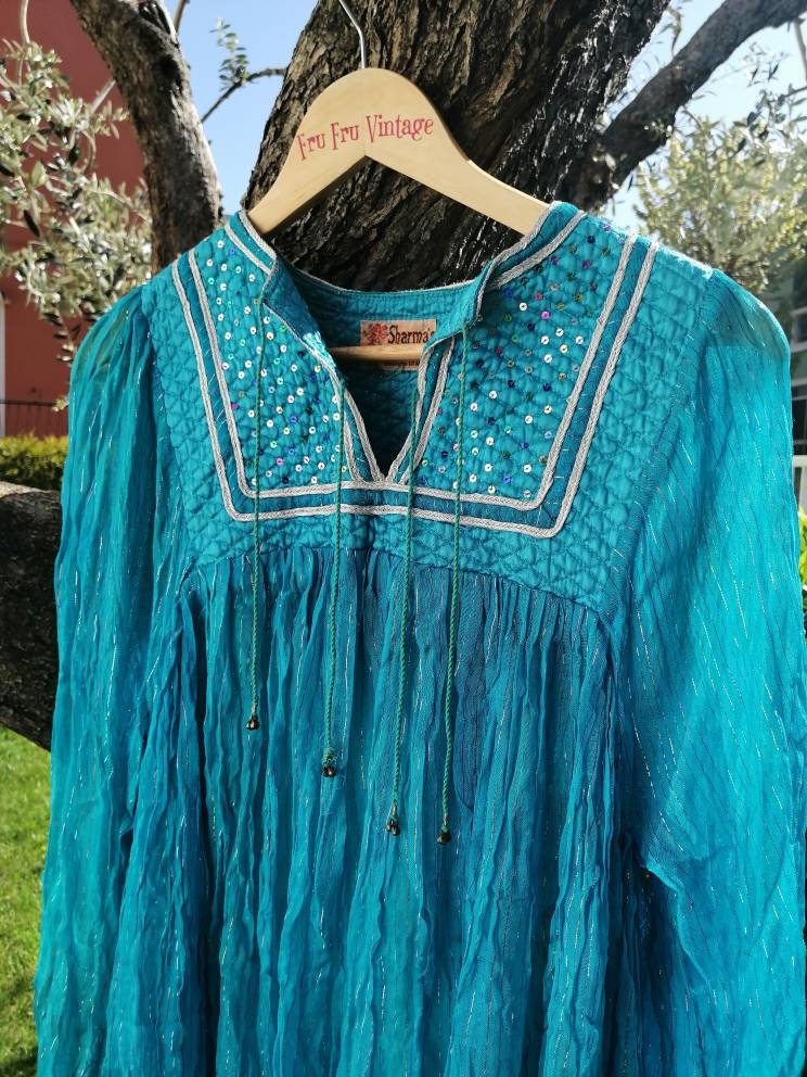 Indian Cotton Gauze Dress, 70s Vintage Dress, Cotton Gauze Indian Cotton Gauze Dress, 70s Vintage Dress, Cotton Gauze