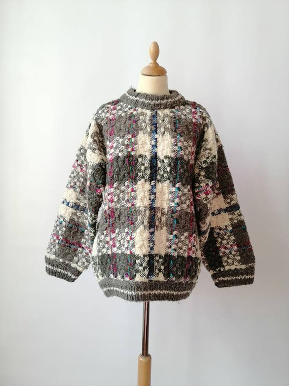 Cowichan wool jumper, vintage handknit sweater, Pe