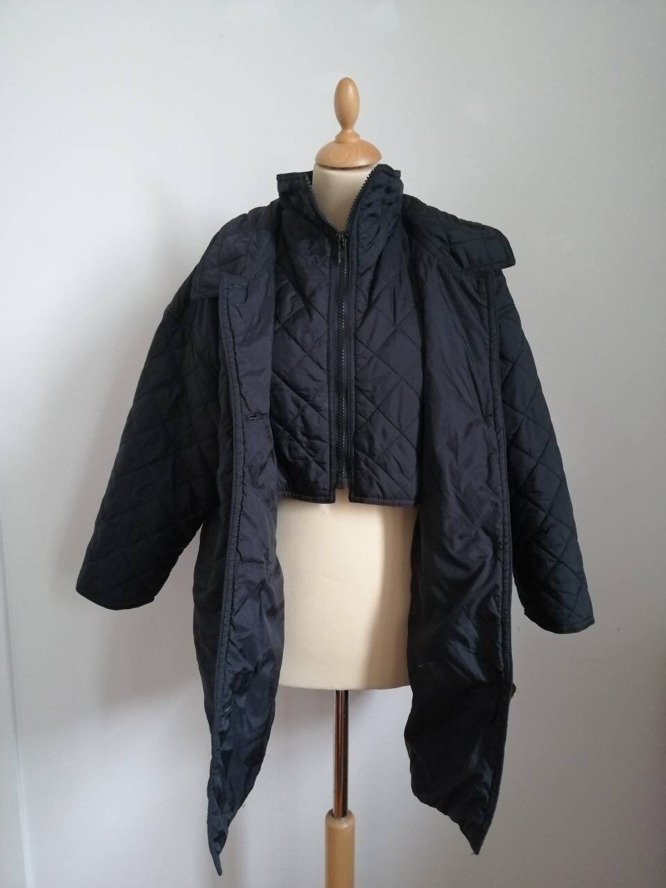 Vintage Roberta Di Camerino Coat, Black Quilted Jacket Down, 80s